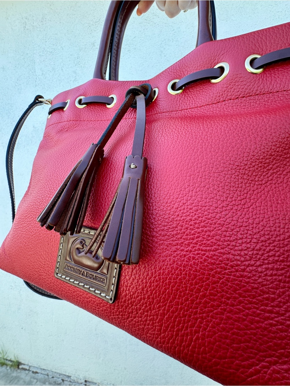 Dooney & Bourke Wakefield Tassel Tote Red Pebble Leather + Extension Strap - Picture 6 of 10